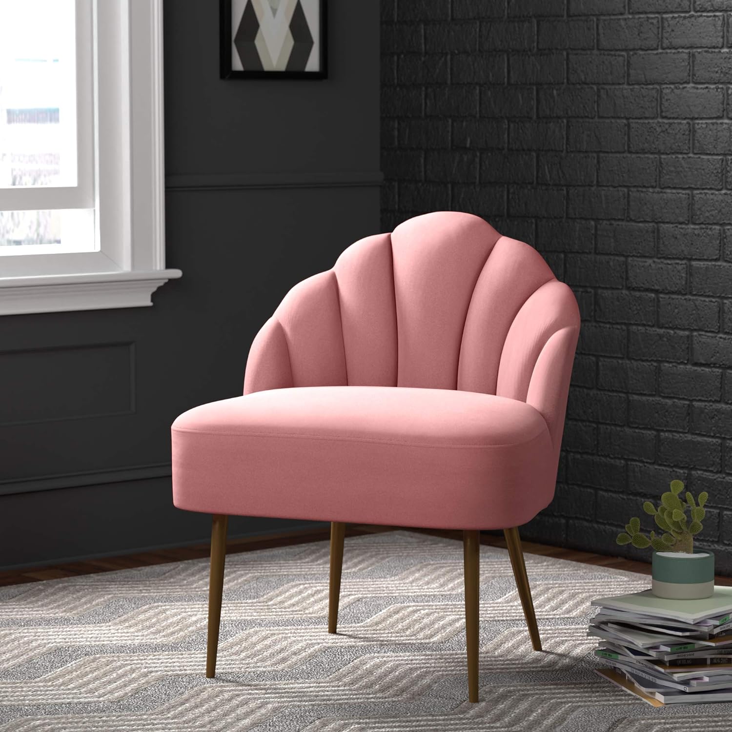 Amazon Brand  Rivet Sheena Glam Tufted Velvet Shell Chair, 23.5'W, Rose