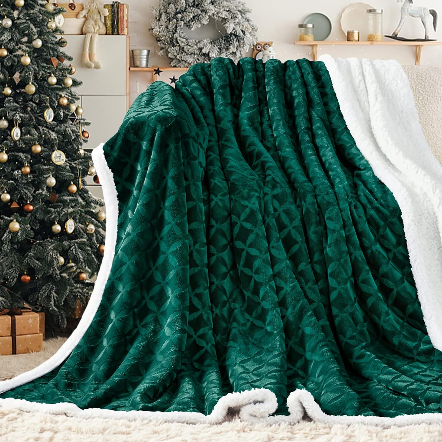  inhand Sherpa Throw Blanket Warm Soft Sherpa Fleece Blankets and Throws Cozy Fluffy Reversible Flannel Fleece Blanket for Couch Sofa Bed Lap Plush Fuzzy Brushed Blanket Throw Size (Green, 51x 63) 