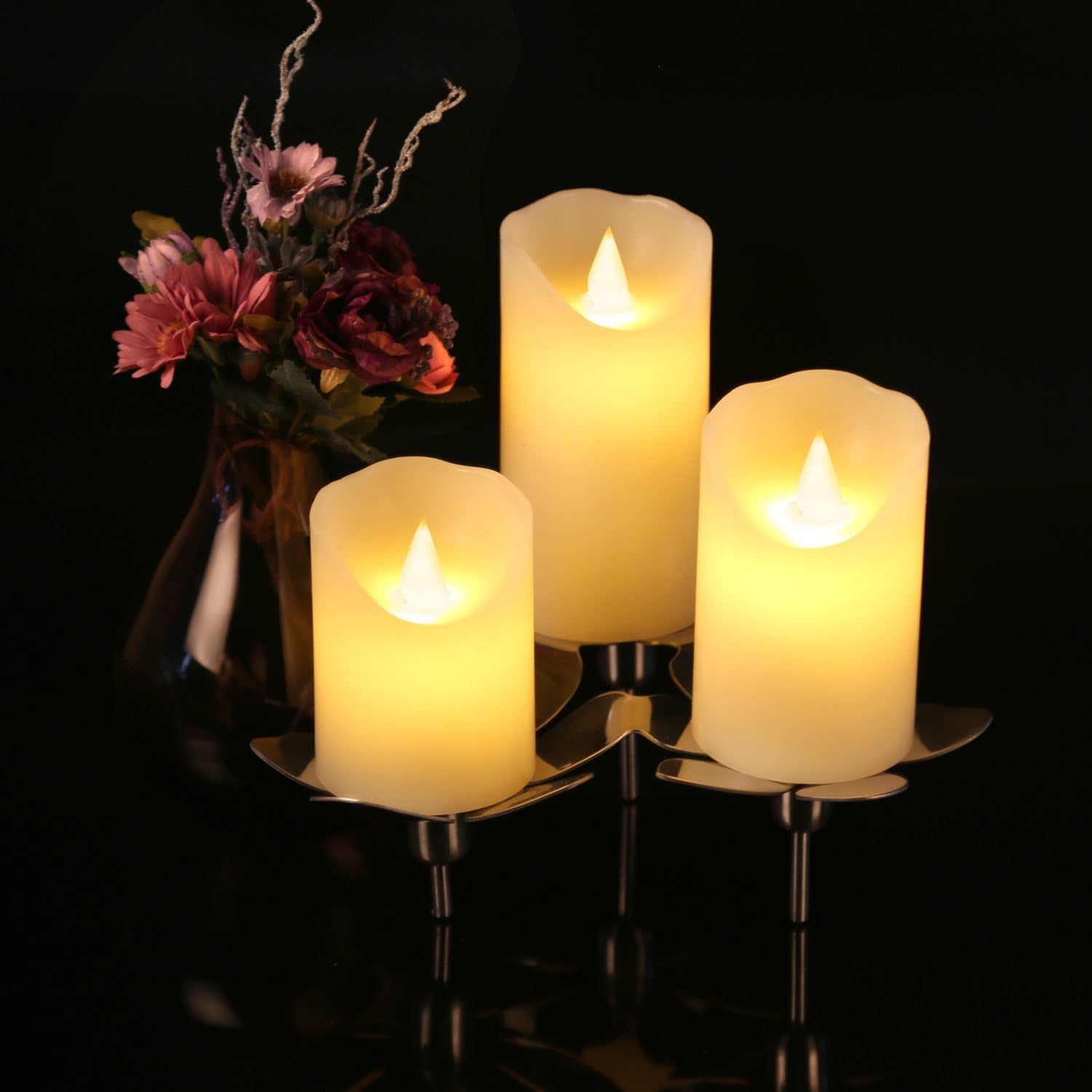 antizer Flameless LED Candles 4" 5" 6" Set of 3 Dripless Real Wax Pillars Include 10-Key Remote Control with 24-Hour Timer Function