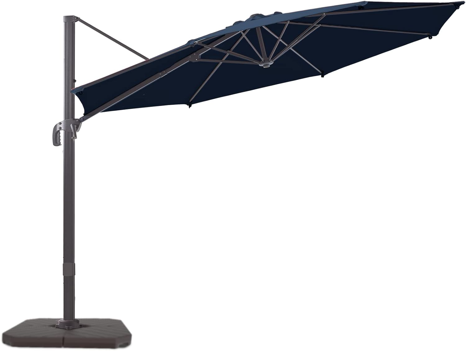 wikiwiki S Series Cantilever Patio Umbrellas 10 FT Outdoor Offset Umbrella/Fade & UV Resistant Solution-dyed Fabric, 5 Level 360 Rotation Aluminum Pole for Deck Pool Backyard Garden, Navy Blue