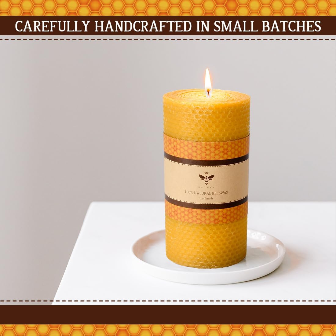 Beeswax Pillar Candle - Handmade Pure Beeswax Rolled Candle for Gift & Home Decor 