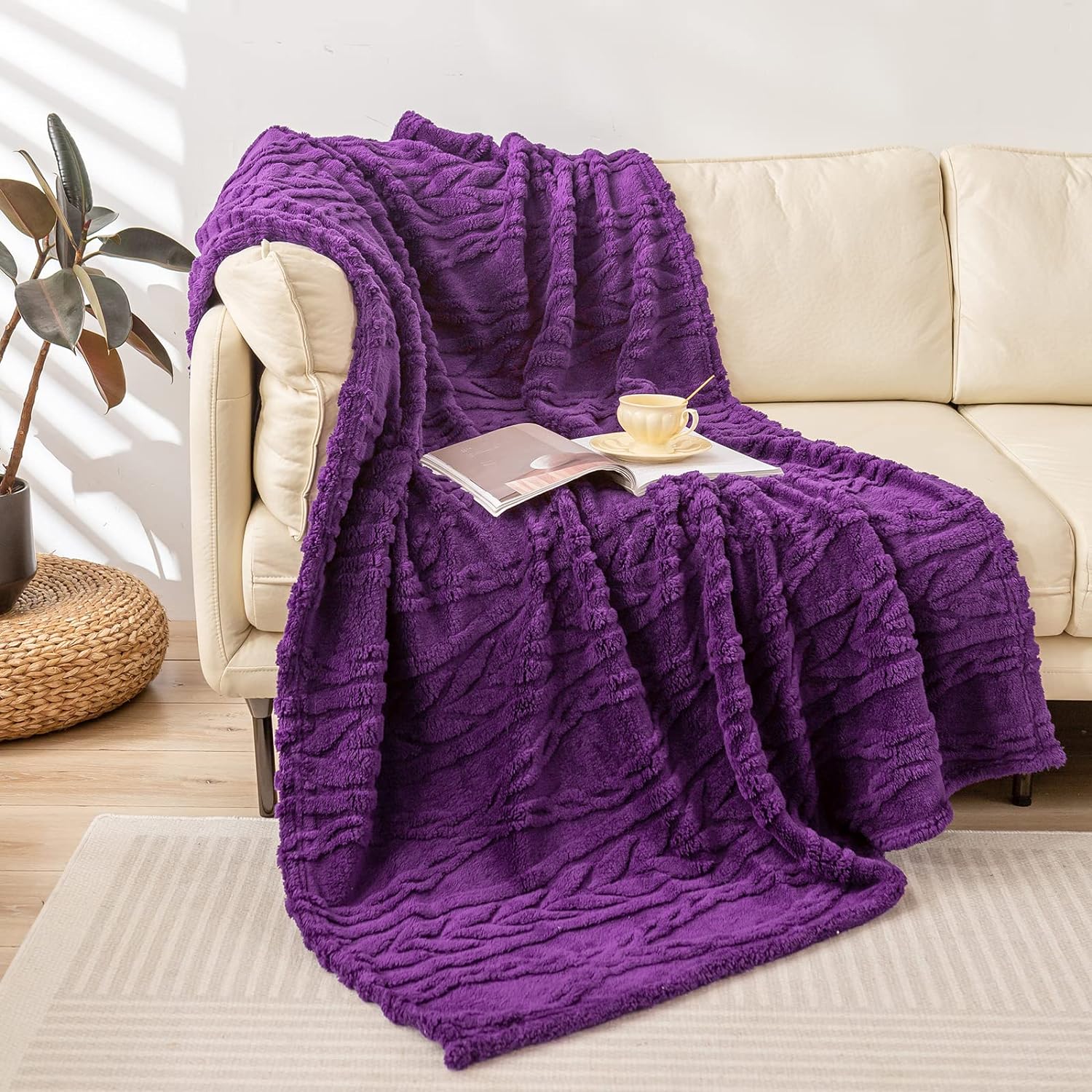 YUSOKI Sherpa Throw Blanket-3D Stylish Design Super Soft Fuzzy Cozy Warm Blanket Thick Plush Fluffy Furry Blankets for Teen Girls Women Couch Bed Sofa Chair Men Boys Gift (Purple,50"x65")