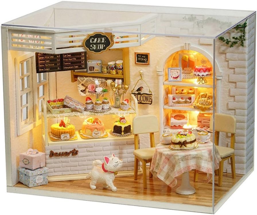 CUTEBEE Dollhouse Miniature with Furniture, DIY Dollhouse Kit Plus Dust Proof and Music Movement, 1:24 Scale Creative Room for Valentine's Day Gift Idea(Cake Diary)