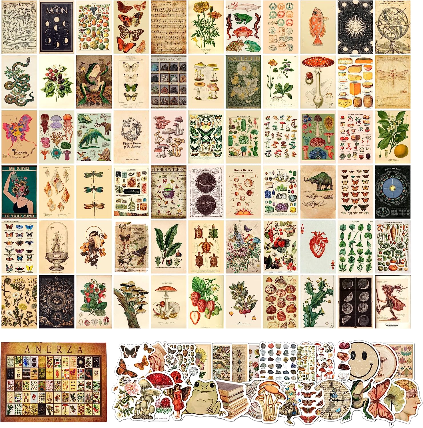 ZJNB 100 PCS Vintage Wall Collage Kit Aesthetic Pictures, Cottagecore Room Decor for Bedroom Posters, Cute Dorm Photo for Teen Girls, Botanical Wall Art