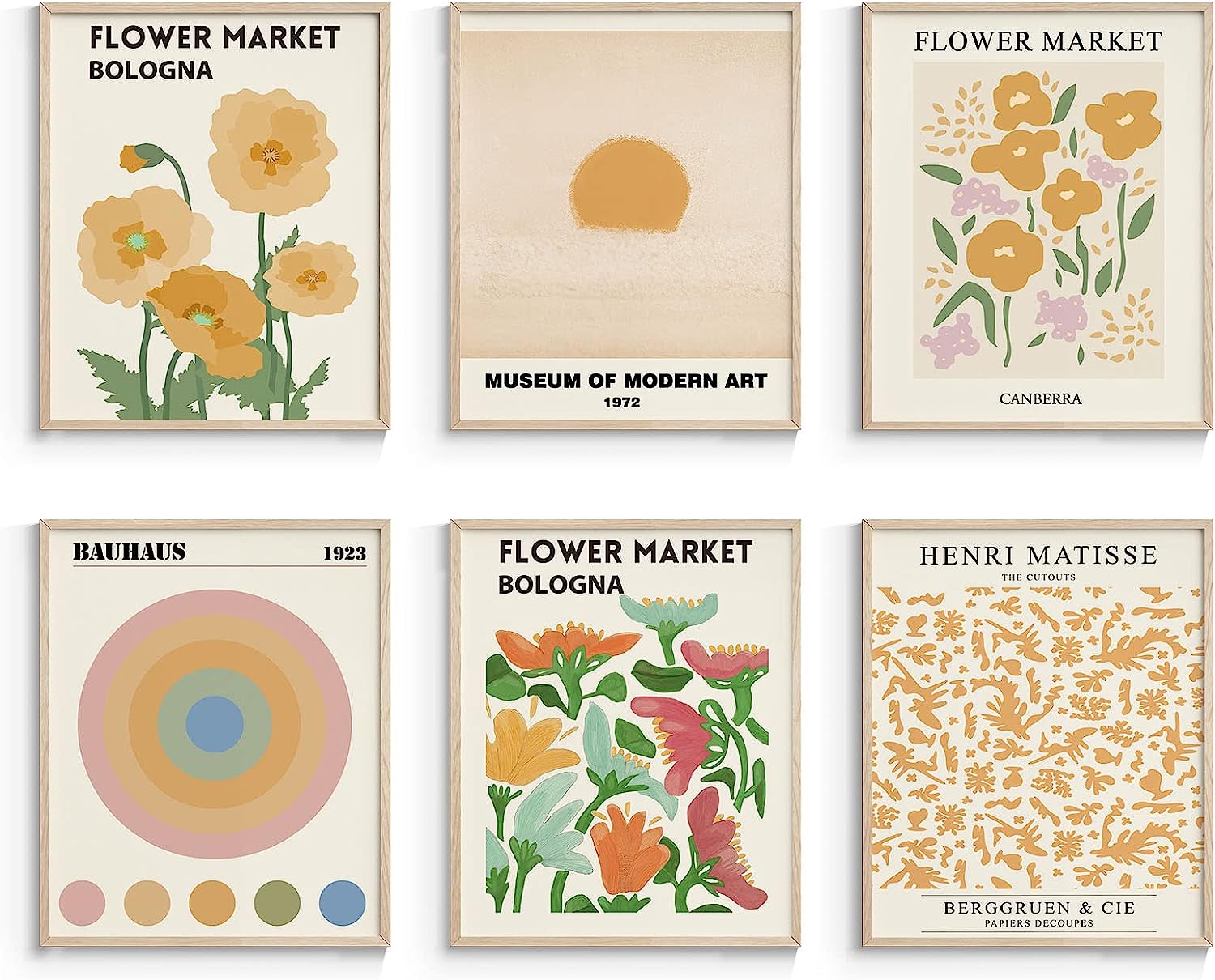 ZJNB Flower Market Posters Wall Art Prints - Set of 6 Floral Art Poster Botanical Plant Artwork Wall Decor Prints, Vintage Wall Art Posters for Room Aesthetic (8x10 UNFRAMED)