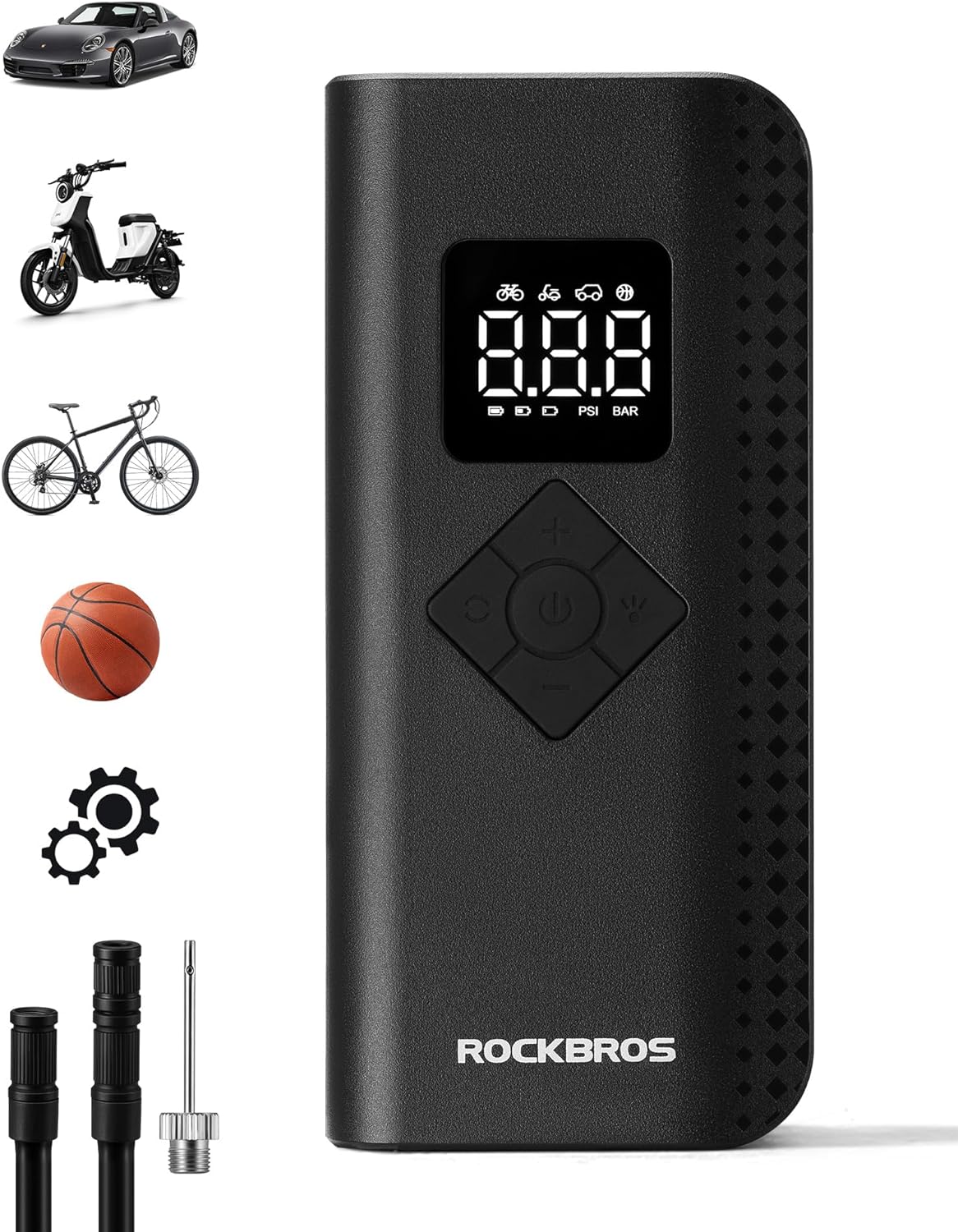 ROCKBROS Tire Inflator Portable Air Compressor 150PSI Cordless Air Pump with Pressure Gauge,LED Light,Auto Off,Tire Pump for Car Bicycle Motorcycle E-Bike Balls