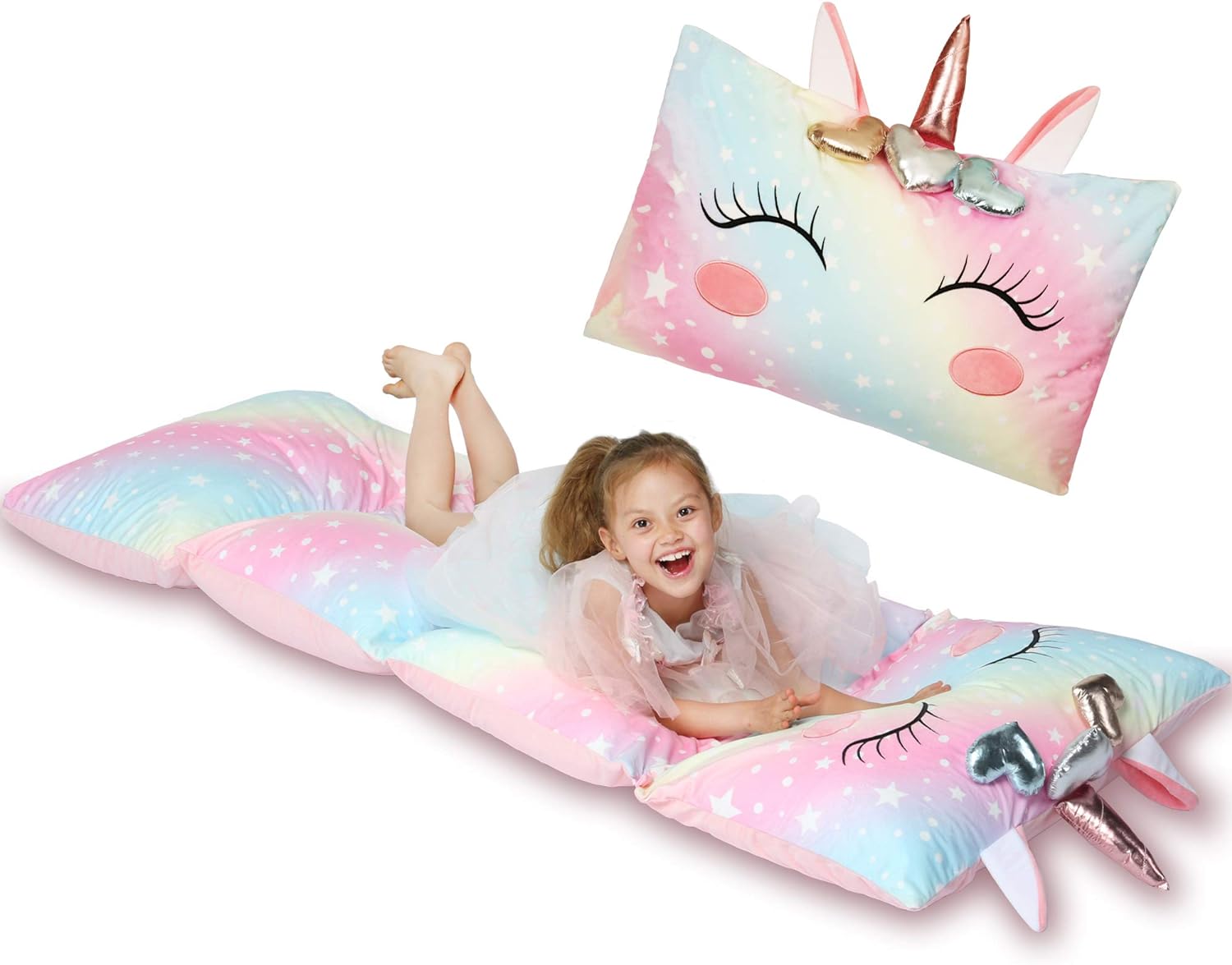 Yoweenton Unicorn Kids Floor Pillows Bed Seat Cover Queen Size Fold Out Lounger Chair Bed for Boys Girls Floor Cushion for Kids Room Decoration Pink Cover ONLY