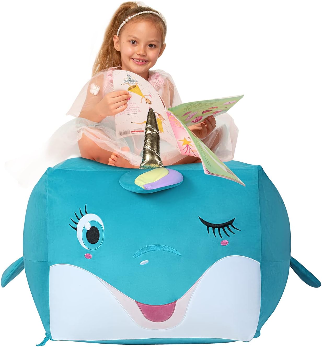 Cute Dolphin Stuffed Animal Bean Bag Storage for Boys and Girls, Gifts for Kids Bedroom Decorations, Child Beanbag Large Size 22x24 Inch Velvet Extra Soft, Cover ONLY