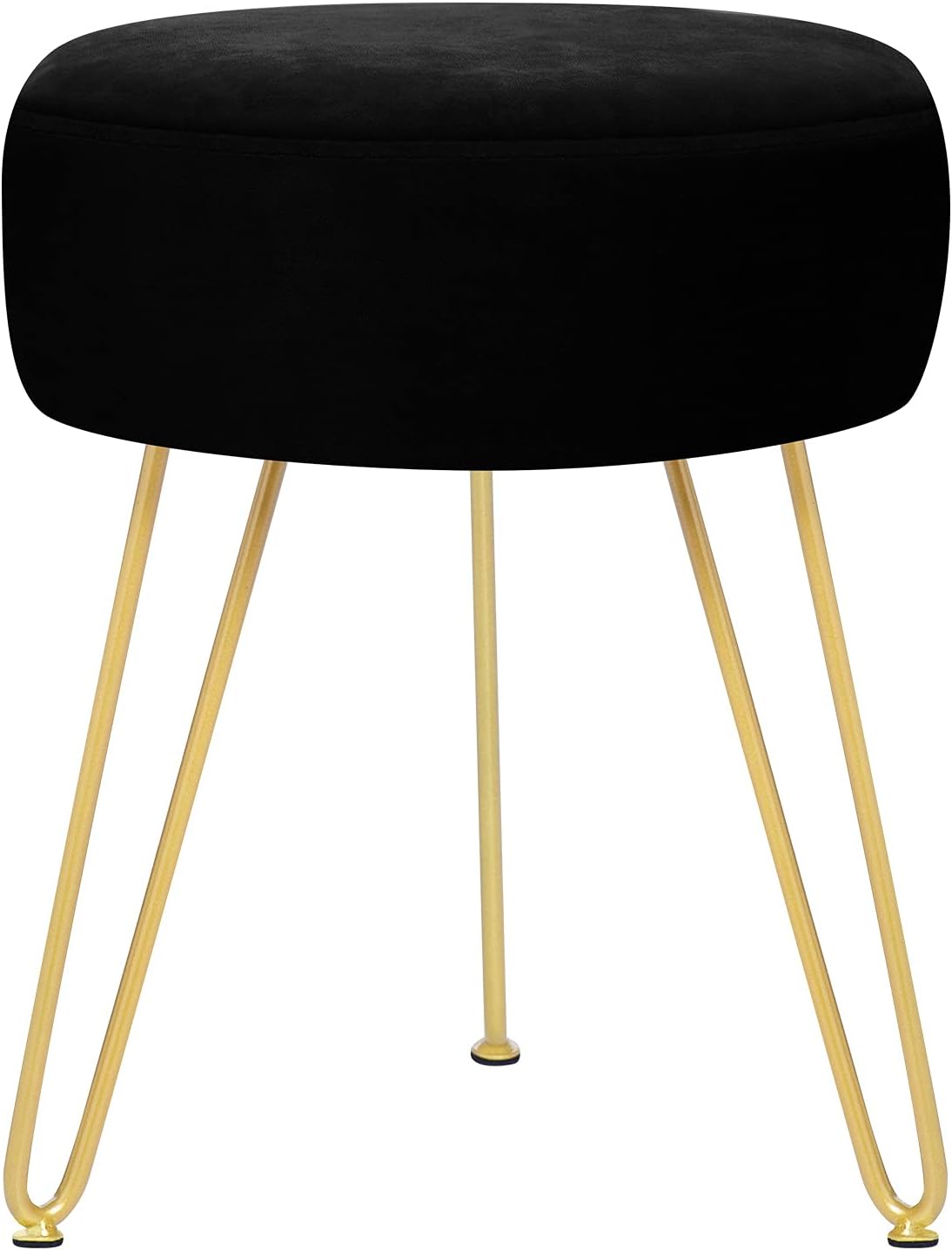  GERANT Multifunctional Vanity Stools - Velvet Round Ottoman Modern Dressing Stool -Upholstered Footrest Stool - Side Table Footstool  with Golden Metal Leg for Living Room, Bedroom (Black) 