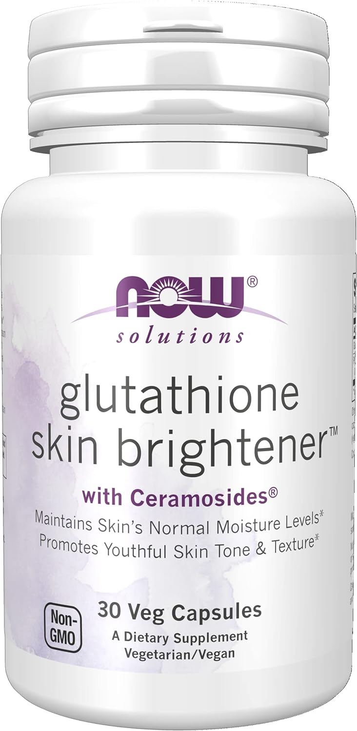 NOW Solutions, Glutathione Skin Brightener with Ceramosides, Moisturizing and Illuminating, 30 Veg Capsules