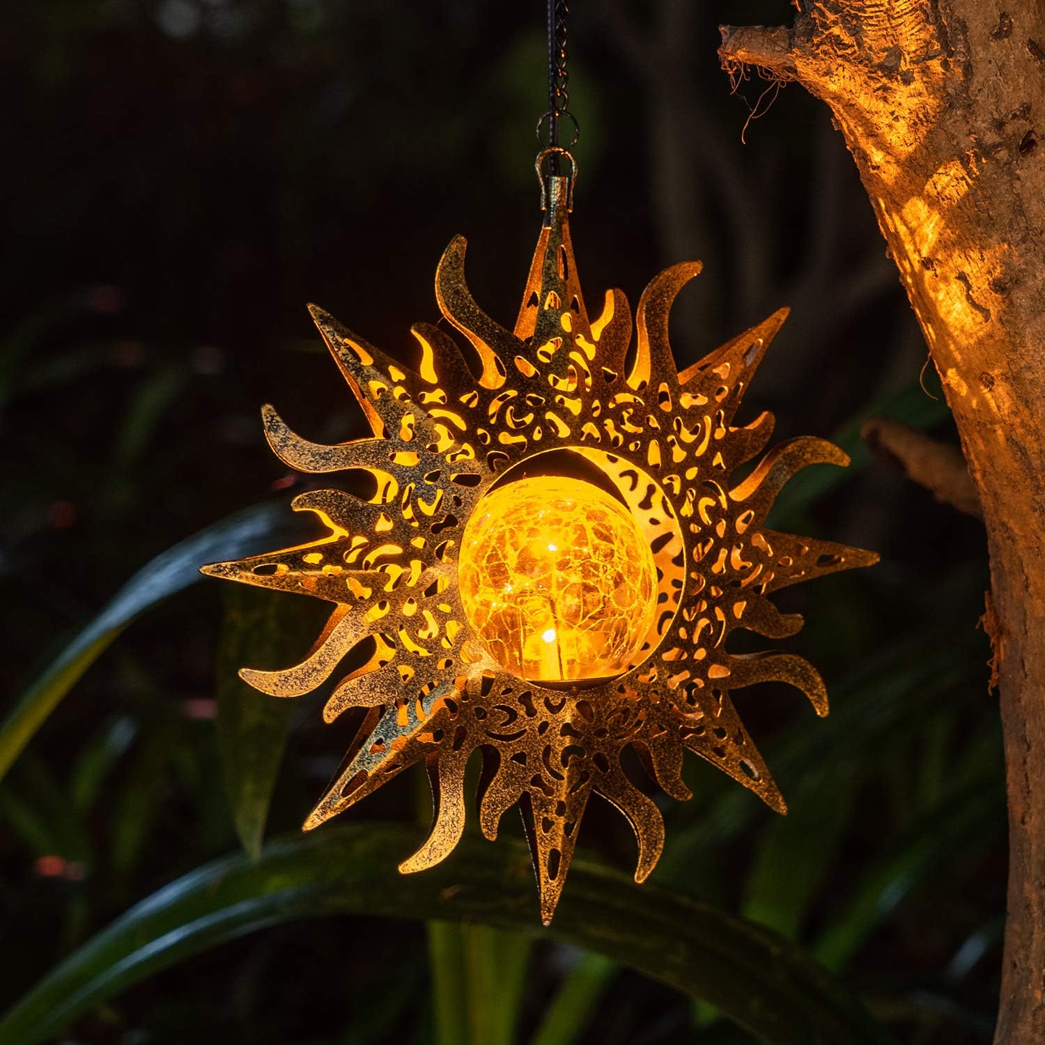 Solar Lights Outdoor Garden Decor Hanging Lanterns Decoration Metal Sunflower Gifts Waterproof for Yard Clearance Front Porch Lawn Driveway Patio Backyard Pathway Gardening Gift