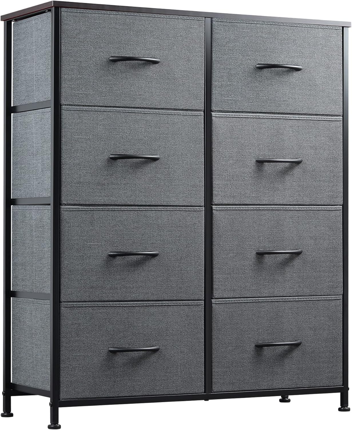 WLIVE Fabric Dresser for Bedroom, Tall Dresser with 8 Drawers, Storage Tower with Fabric Bins, Double Dresser, Chest of Drawers for Closet, Living Room, Hallway, Dark Gray