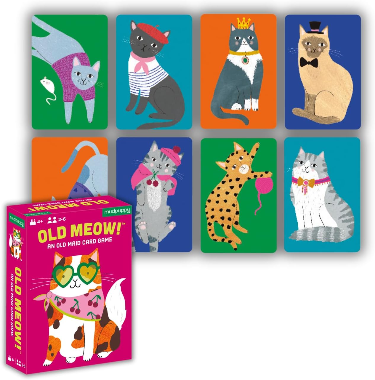 Mudpuppy Old Meow!  Feline Version of Classic Old Maid Card Game with Wacky Illustrations of Cats for Children Ages 4 and Up, 2-6 Players