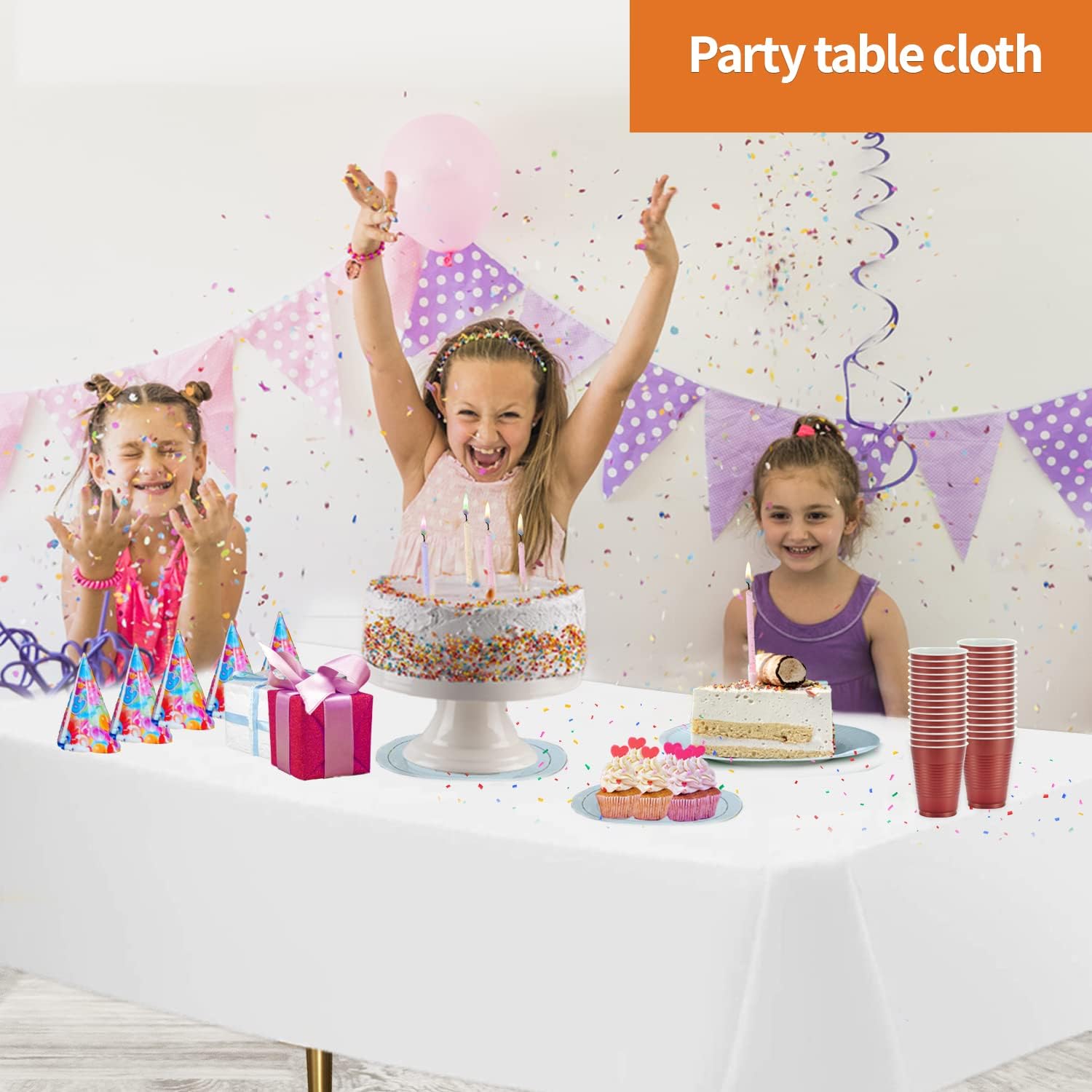  Party Dimensions White Disposable Plastic Tablecloth for Rectangle Tables (12 Pack) Table Cloths Parties, Events & Weddings, Indoors Outdoors, 54 x 108 inches, Plastic Table Cover 