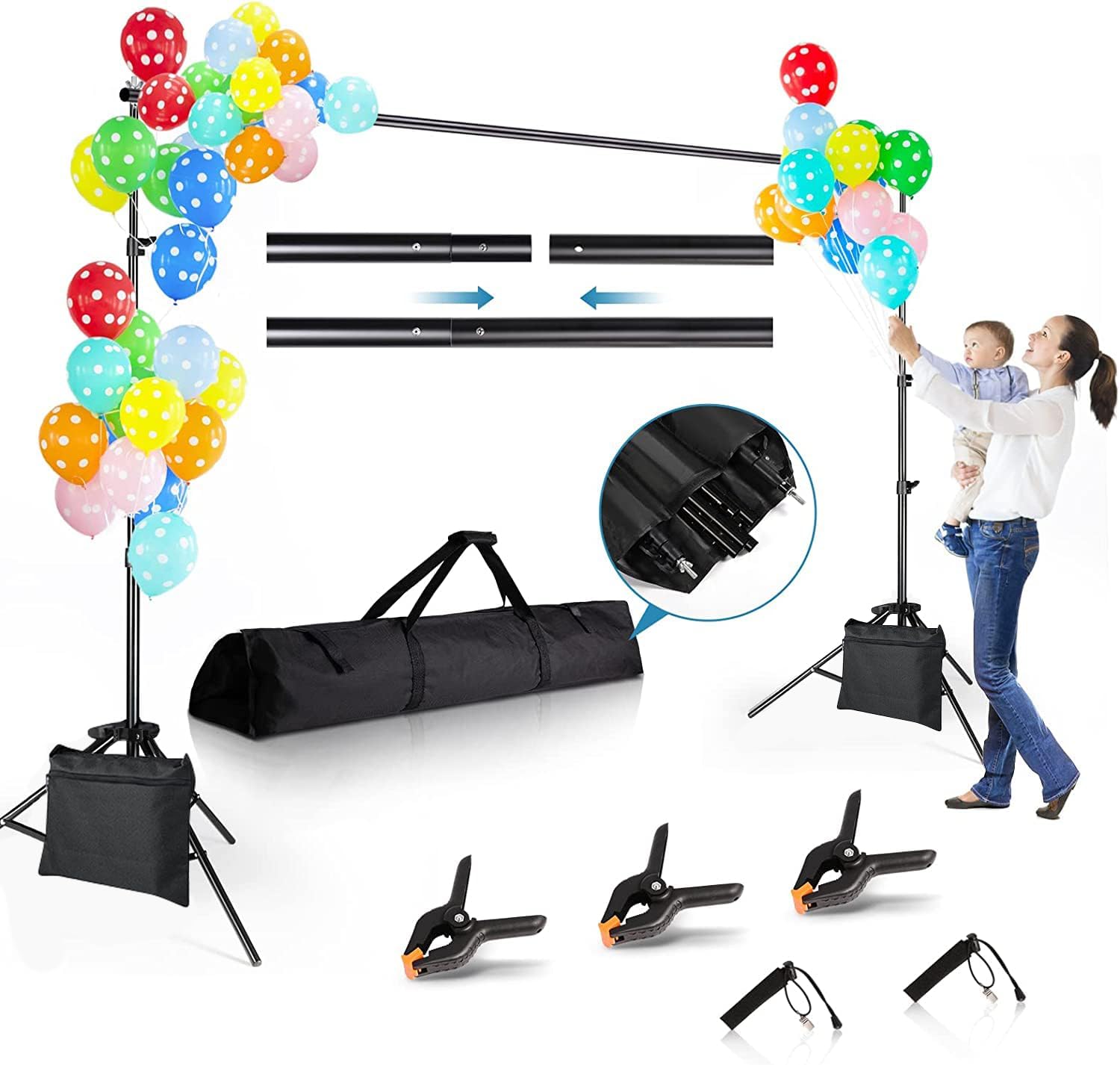  ZBWW Backdrop Stand 8.5x10ft, Photo Video Studio Adjustable Backdrop Stand for Parties, Wedding, Photography, Advertising Display 