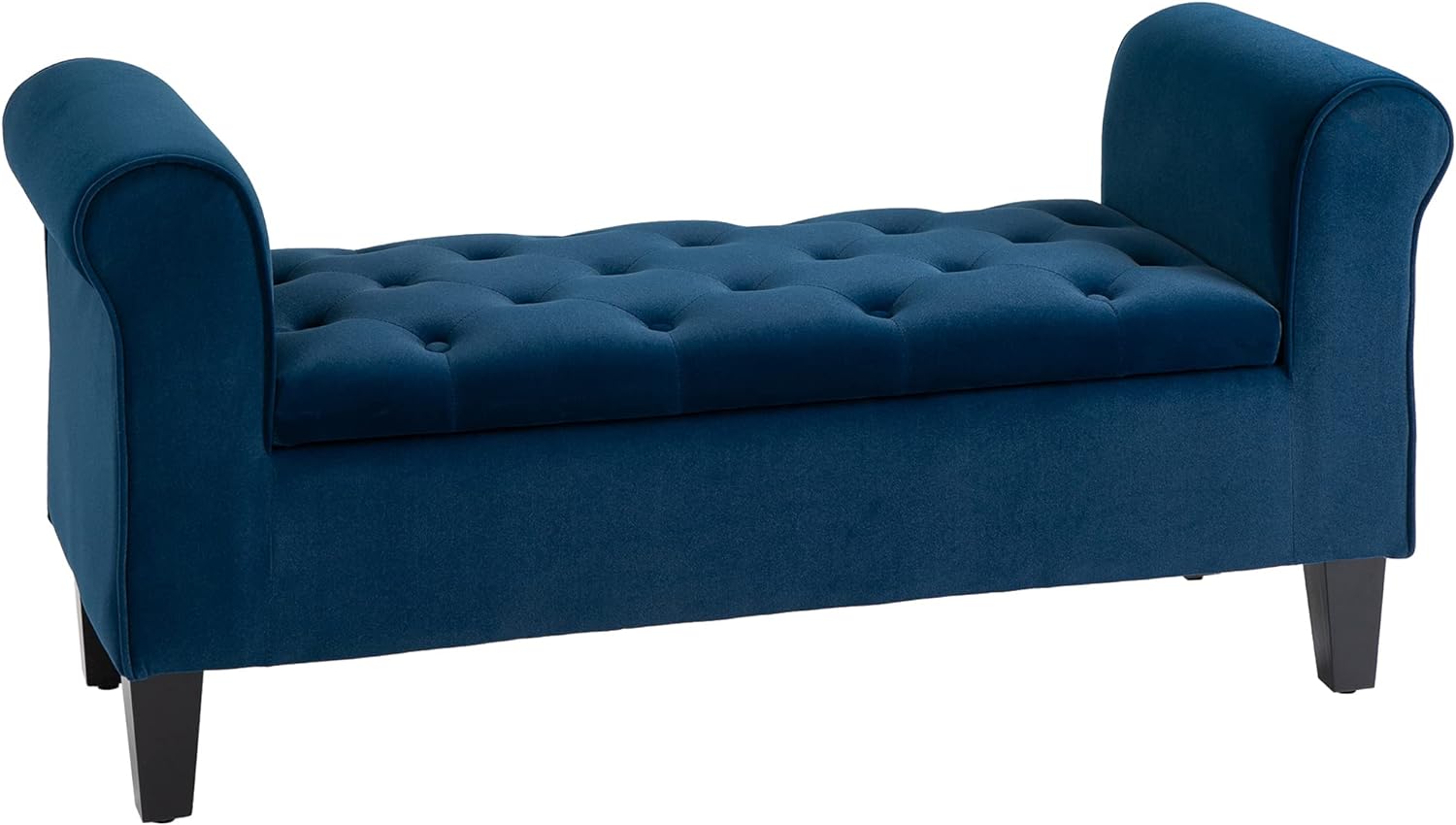 HOMCOM Button-Tufted Storage Ottoman Bench, Upholstered Bench with Rolled Armrests for Living Room or Hallway, Blue