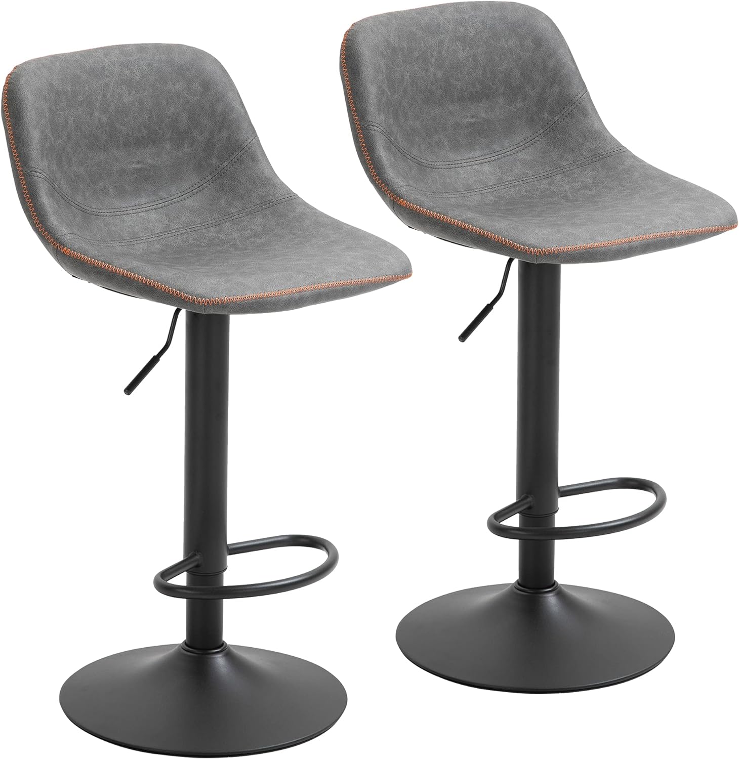 HOMCOM Adjustable Bar Stools, Swivel Bar Height Chairs Barstools Padded with Back for Kitchen, Counter, and Home Bar, Set of 2, Gray