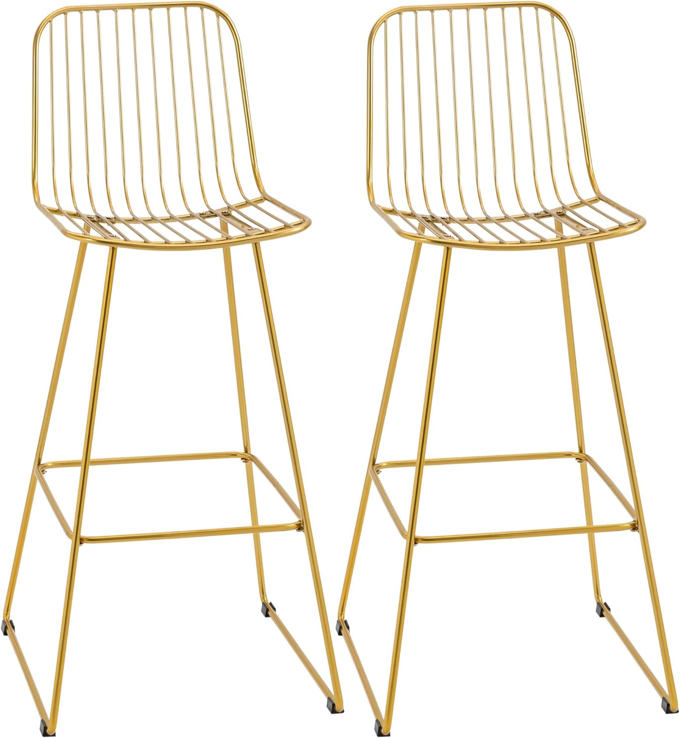 HOMCOM Modern Bar Stools, Metal Wire Bar Height Barstools, 30" Seat Height Bar Chairs for Kitchen with Back and Footrest, Set of 2, Gold