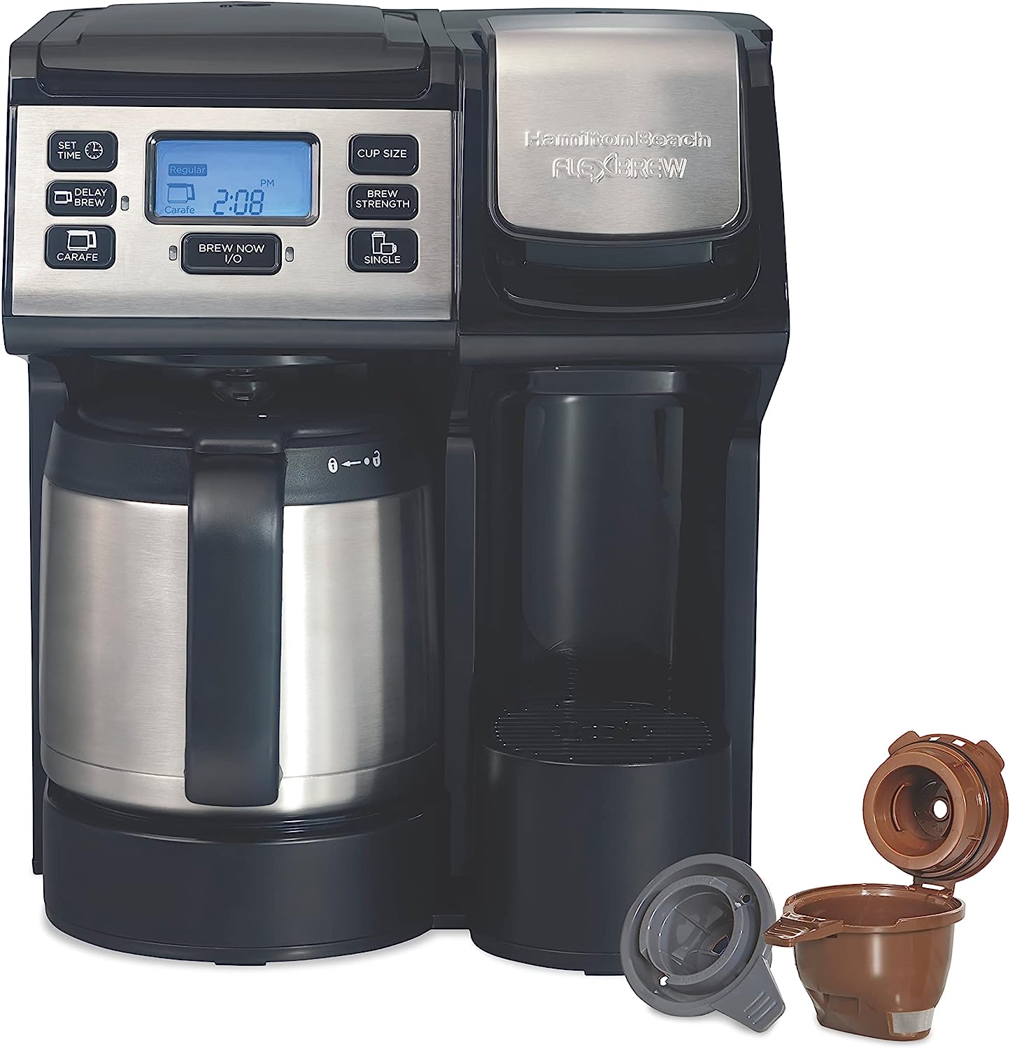 Hamilton Beach FlexBrew Trio 2-Way Coffee Maker, Compatible with K-Cup Pods or Grounds, Combo, Single Serve & Full 12c Thermal Pot, Black and Stainless  Fast Brewing
