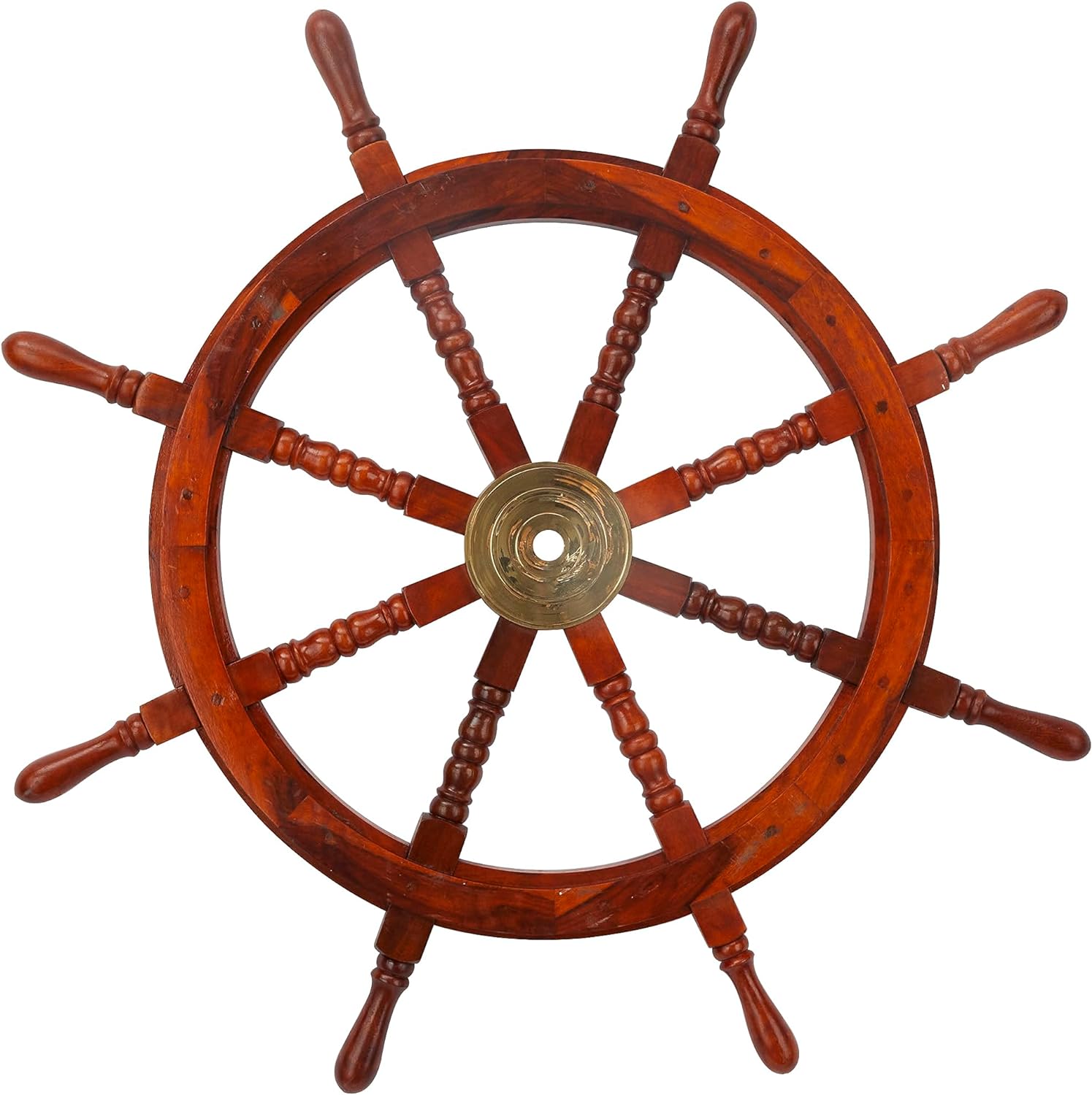  Deco 79 Wood Sail Boat Ship Wheel Wall Decor with Gold Hardware, 38 x 3 x 38, Brown 