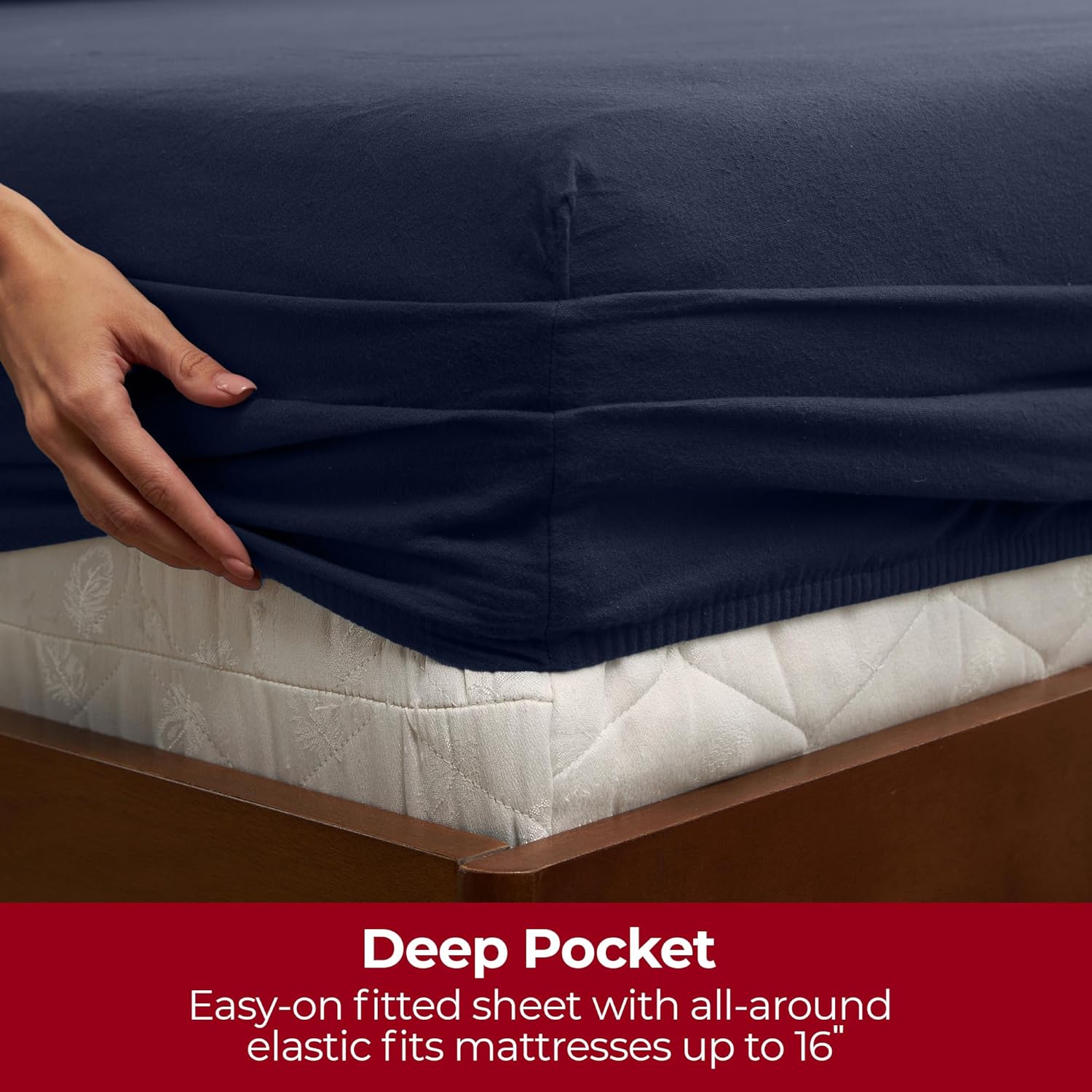 Mellanni 100% Cotton Flannel Full Sheets Set - Double Brushed for Extra Softness & Warmth - Luxury Lightweight Navy Blue Sheets Set - Deep Pocket Fitted Sheet up to 16 inch - 4 PC Set (Full, Navy) 