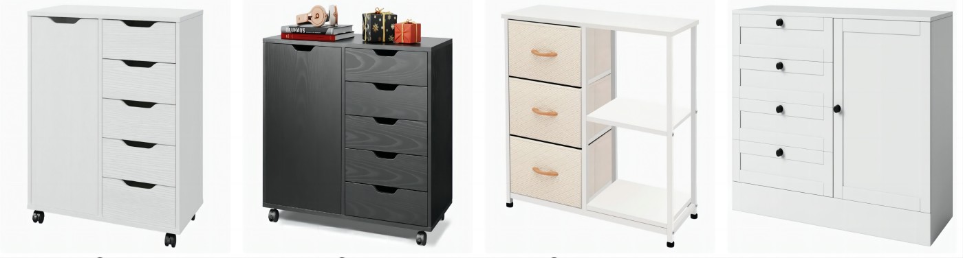 Panana 5-Drawer Chest with 1 Door, Wooden Chest of Drawers Storage Dresser Cabinet with Wheels, Office Organization and Storage, Bedroom Furniture