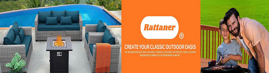 Rattaner Patio Furniture Sets 7 Pieces Outdoor Furniture Sectional Patio Couches Set Storage Table No-Slip Grey Cushions and Waterproof Covers