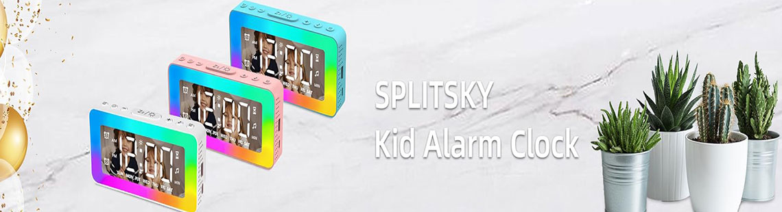 Kids Alarm Clock for bedrooms,Loud Bedside Digital Clock with 8 LED Night Lights, Dual Alarm, USB Charging Port, Weekday/Weekend Mode, White Noise Sleep, dimmer, for Heavy Sleepers