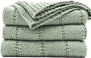 RECYCO Cable Knit Sage Green Throw Blanket for Couch, Super Soft Warm Cozy Decorative Knitted Throw Blanket 2.3LB for Bed, Sofa, Chair 50"x60"