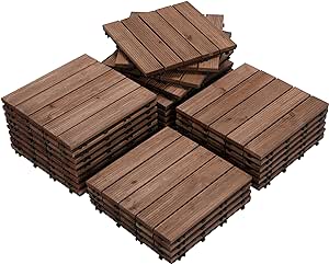 Yaheetech 27PCS Interlocking Patio Deck Tiles 12 x 12in Wood Floor Tiles Outdoor Flooring for Patio Garden Deck Poolside Brown