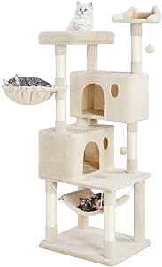 I purchased this Tower to replace last year' Tower purchase (different brand, shown in the 3rd picture). I'm happy with this purchase and will provide my pros/cons based on personal preference.Pro: Size! I have 2 adult cats, 9lb & 12lb. Compared to our other tree, the condos and side basket are much larger and accommodate adult cats. I really liked the large bed on this one as my larger cat (black & White) likes to sleep on the perch. Even the 