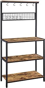 Yaheetech Kitchen Bakers Rack, Coffee Bar Station Microwave Stand with 10 Hooks and Adjustable Feet, Freestanding Utility Storage Shelf for Kitchen, Dinning Room, Living Room, Rustic Brown