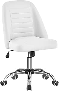 Yaheetech PU Leather Armless Office Chair Mid Back Desk Chair Computer Task Chair Modern Vanity Chair with Rolling Wheels, Metal Base White