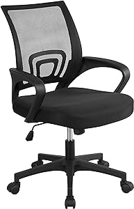 Yaheetech Office Chair Ergonomic Computer Chair Mid Back Adjustable Desk Chair with Lumbar Support Armrest, Swivel Mesh Task Gaming Chair for Home Office Work Study, Black