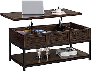 Yaheetech Lift Top Coffee Table with Hidden Compartments & Bottom Open Shelf, Lifting Tabletop Center Table for Home Living Room Reception, Espresso