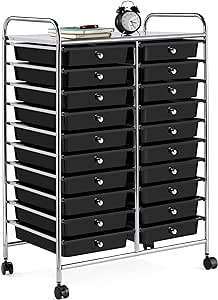 Yaheetech 20 Drawers Rolling Storage Cart Multipurpose Movable Organizer Cart Tools Scrapbook Paper Organizer on Wheels, Black