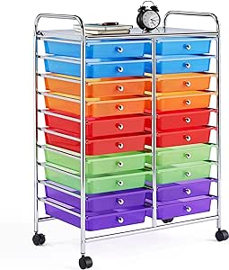 Yaheetech 20 Drawers Rolling Storage Cart Multipurpose Movable Organizer Cart Tools Scrapbook Paper Organizer on Wheels, Multicolor