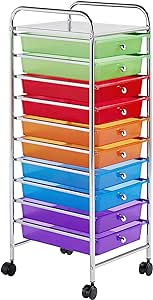 Yaheetech 10 Drawer Cart Rolling Plastic Storage Cart and Organizer Multipurpose Mobile Rolling Utility Storage Organizer for Home Office School and Workshop, Multicolor