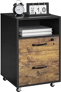 Yaheetech Filing Cabinet with 2 Drawers and Open Compartment,Under Desk Vertical File Cabinet with Lockable Wheels for A4, Letter Size Hanging File Folders Printer Stand for Home Office