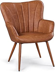 Yaheetech PU Leather Armchair, Modern Accent Chair with Metal Legs, Comfy Upholstered Barrel Chair for Living Room Bedroom Vanity Room, Brown