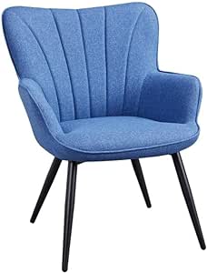 Yaheetech Accent Chair, Modern and Elegant Armchair, Linen Fabric Vanity Chair, Living Room Chair with Mental Legs and High Back for Living Room Bedroom Office Makeup Waiting Room, Blue