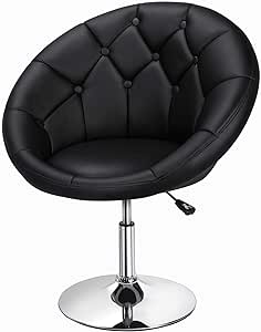 Yaheetech Round Tufted Back Chair Contemporary Height Adjustable, 360 Swivel, Accent Vanity Chair for Living Room, Modern Look, Black