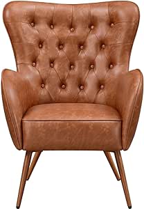 Yaheetech Leather Armchair, Deluxe and Modern Accent Chair Living Room Accent Chair Single Sofa Chair Cozy with High Back and Pocket Coil Seat for Bedroom Home Office, Brown