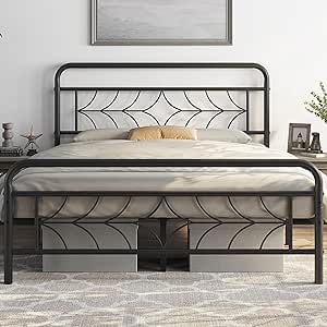 Yaheetech Queen Size Bed Frame Metal Platform Bed with Sparkling Star-Inspired Design Headboard, 13 Inch Underbed Storage, No Box Spring Needed, Easy Assembly, Modern, Black