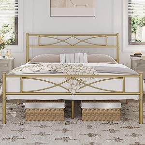 This is a great bed frame. Its high up lots of space under the bed. It looks really pretty. My husband and I put it together in a few hours, very easy. Its light but strong and sturdy. We got the queen size, together our weight is maybe around 350lbs and its holding up nicely. I move a lot in my sleep and my husband is a light sleeper and no creeks. The head board isnt as high up as it seems in the picture but its fine. Its worth the buy.