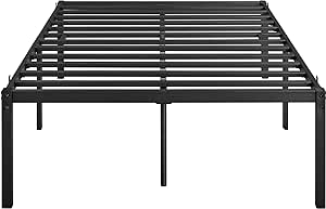 Yaheetech 18 inch Metal Platform Bed Frame Queen with Steel Slat Support and Underbed Storage Space Non-Slip Mattress Foundation No Box Spring Needed Tool-Free Assembly Black