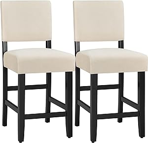 I bought these for my mom for Christmas, to replace two of her stools, so she would have a comfortable seat with a back. These are comfortable and were easy to put together. I recommend these stools; the fabric is easy to clean and pretty.