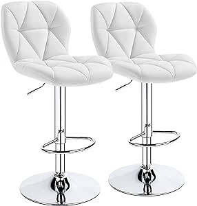 Yaheetech Bar Stools Set of 2 Counter Stool Bar Chairs with Backrest Height Adjustable Swivel Tall Bar Stools Modern PU Leather, White