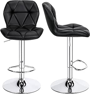 Yaheetech 2pcs Bar Stools Adjustable PU Leather 360 Swivel Bar Chairs with Backrest Counter Height Bar Stools Home Kitchen Breakfast Chairs Black