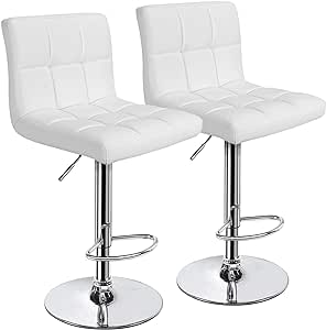 Yaheetech X-Large Bar Stools - Square PU Leather Adjustable Counter Height Swivel Stool Armless Chairs Set of 2 with Bigger Base, White